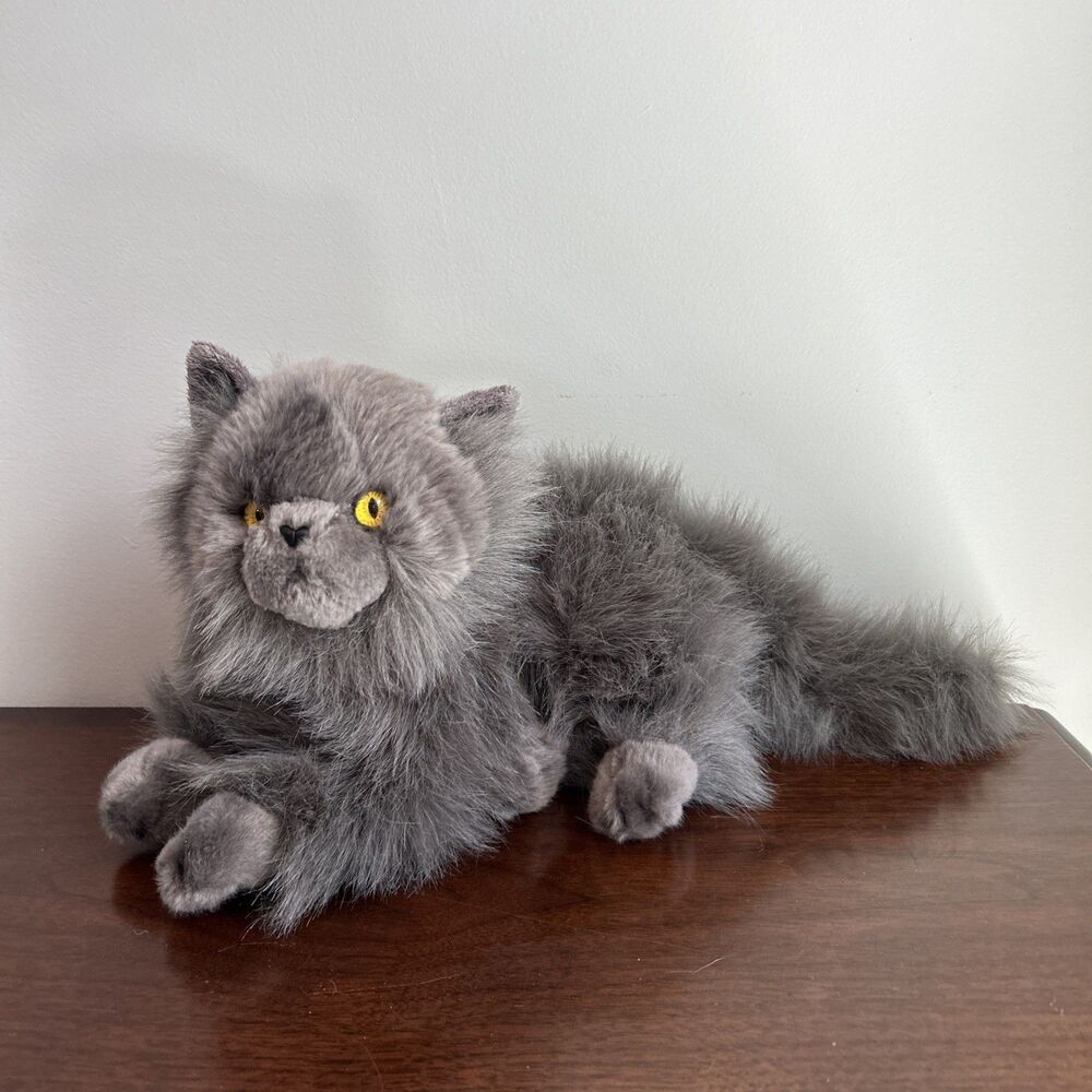 Carl Dick Collection Gray Persian Cat Plush Realistic Lifesize Yellow Eyes